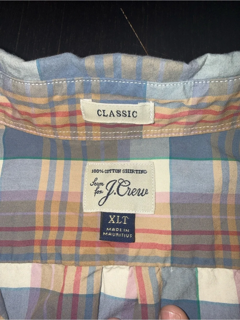 J Crew Mens Slim Button Up Shirt Size XLT Blue Beige Plaid Long Sleeve Woven